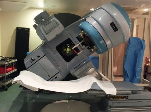 The table I laid on.  You can see the pad for my knees and the part of the machine that pointed towards Harry and Curly.